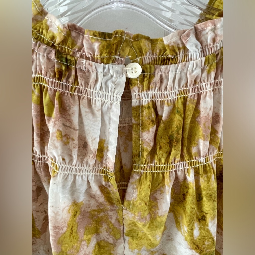 Joie Yellow and Cream Smocked A-Line Blouse - Picture 3 of 6